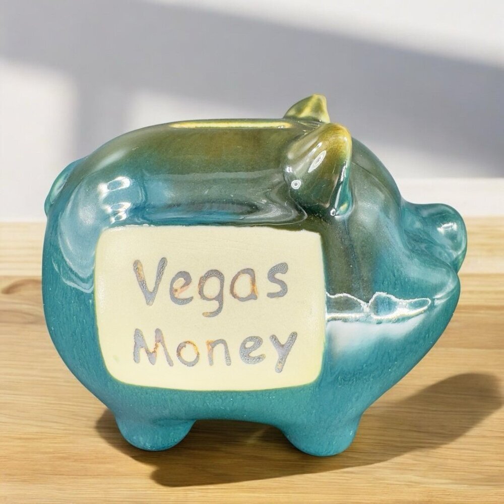 Tumbleweed Pottery Vegas Money Piggy Bank Container‎ Pig Shaped W Label Ceramic